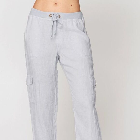 XCVI Lite Linen Women’s stretch Drawstring Soft Gray Crop Pants PatchPockets NWT - Picture 1 of 6
